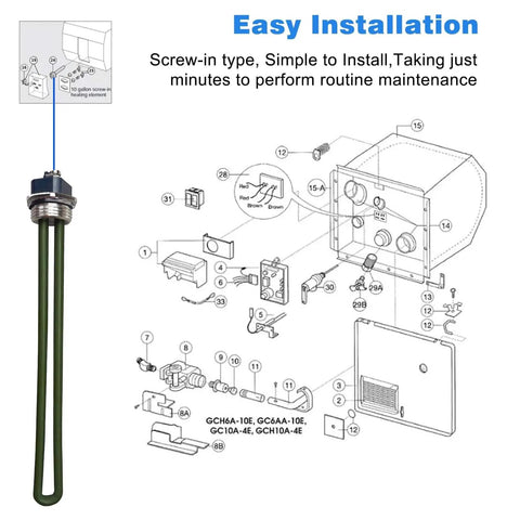 Heavy Duty Rv Water Heater Element Knockout Replacement Heating Rod Drop In Ready For Atwood Dometic Suburban Camper And Travel Trailer Plumbing Beater Proof Design No Stress Setup with installation diagram.