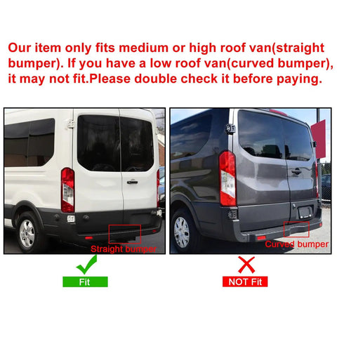 Upgrade Your 2015‑2024 Ford Transit Passenger Van With This Awesome Rear Bumper Cover And Side End Cap Protection Kit. Super Durable Stuff Fits Every 150, 250, Or 350 Model Perfectly For A Snazzy Look Plus Extra Safety With Reflector Included, straight bumper fit