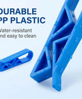 Lock Tight Plastic Garbage Bin Clips With Textured Anti Slip Grip Kick The Slipping Habit And Keep Kitchens Fresh Secure Trash Bag Holders 10 Pack Quick Setup on a blue water-resistant plastic background.