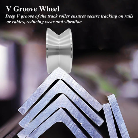 Stainless Steel Sliding Gate Wheel With V Groove Roller shown in side view with V groove design for secure tracking.