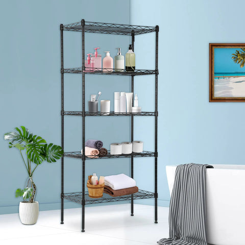 Killer Five Tier Wire Shelving Unit Beefed Up Metal Storage Rack With Adjustable Shelves For Garage And Closet Organization Supports One Hundred Fifty Pounds Per Shelf In Sleek Black