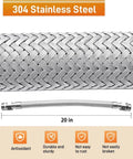 Close-up of Heavy Duty Compressor Jumper Hose Kit With Three Quarters Inch NPT Male Ends, Twenty Inch Flexible Stainless Steel Hose