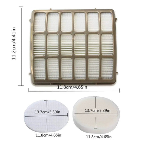 HEPA and foam filters with dimensions for Filter Set Pro Grade For Navigator Upright Vacuums Including NV60 NV70 NV71 NV80 NV85 NV90 NV95 And More