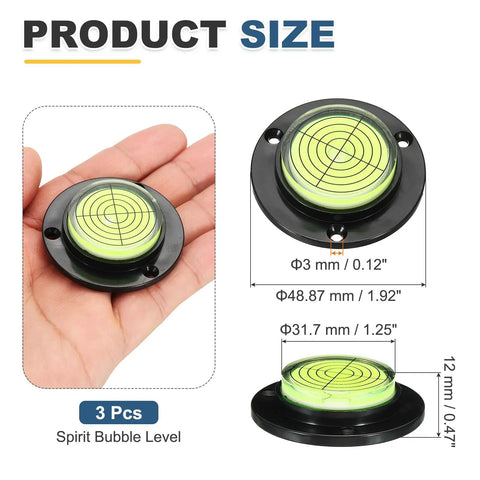 Nexarelle 3pcs Round Bubble Level D:48.9mm, H:12mm Black/Green shown in hand for size comparison.