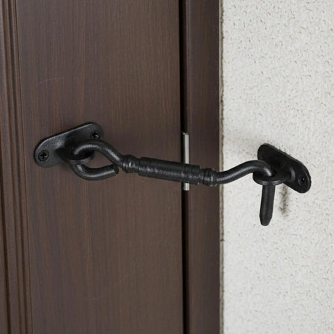 Beefy Heavy Duty Stainless Steel Barn Door Hook Latch Set With Screws 4 And A Quarter Inch Rust Resistant Eye And Hook Latch installed on door