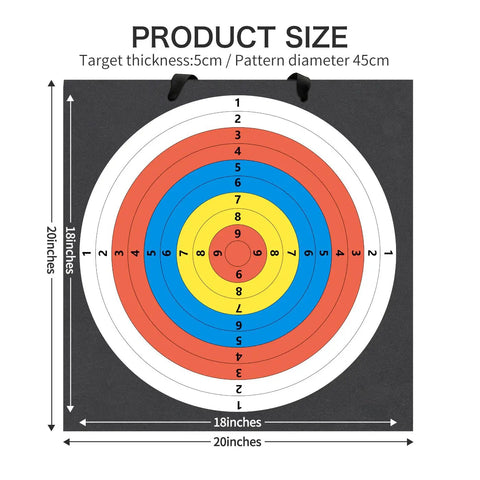 20 Inch Square Archery Target With Rope Handle Lightweight High Density EVA Foam Practice Target For Curved Longbows Easy Arrow Removal Safe For Broadheads Backyard And Outdoor Shooting showing product size and dimensions