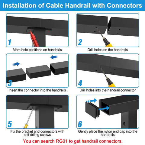 Installation guide for Four Foot 304 Stainless Steel Handrail With Durable Nylon End Caps For Sleek Cable Railing.
