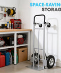 2-In-1 Convertible Hand Truck And Dolly, Heavy Duty Folding Platform Cart With Rubber Wheels, 800 Lb Capacity in garage storage