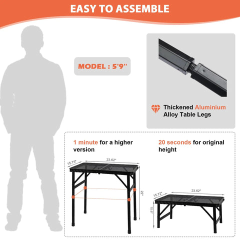 Lightweight Mesh Camping Table With Adjustable Height For Camp Cooking And BBQ Portable Small Folding Metal Outdoor Table For Grill RV And Picnic 2 Ft Black