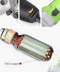 Close-up of the motor components of the 800W Professional Electric Tube Pipe Belt Polisher Sander Machine with copper parts.