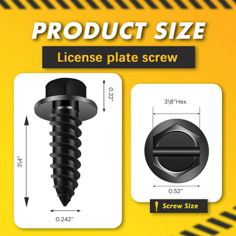 Beefy Black License Plate Screws 100 Pack, Rustproof and Weatherproof, Size 14 by Three Quarter Inch Slotted Hex Head Bolts diagram