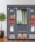 Heavy Hitter Portable Closet Wardrobe Organizer With Slick Nonwoven Fabric Cover And Beefy Steel Frame Built Solid For No Sweat Roomy Storage Shelves And Long Hanging Rod In Soft Gray, featuring hanging clothes and shelves.