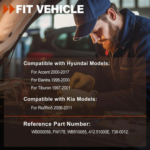 Mechanic installing 2 Pack Front Wheel Hub And Bearing Assembly 510055 For Hyundai Accent 2000 2017 Elantra 1996 2000 Kia