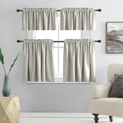 36 Inch Length Curtain Tiers For Loft And Kitchen Blackout Light Gray 2 Panels Each 42 Inch Wide 3 Inch Rod Pocket Universal