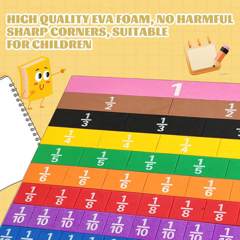 Image of a Rainbow Fraction Tiles Set For Kids And Classrooms, Durable EVA Foam Montessori Math Manipulatives with color-coded tiles