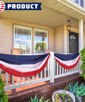 Patriotic Bunting US Flag Decorations 2 Pack 2x20 Ft Red White Blue Banner on porch railing for outdoor decor