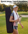Woman carrying Heavy Duty Golf Practice Net 10x7 Feet With Sturdy Frame And Quick Setup Portable Hitting Net Carry Bag