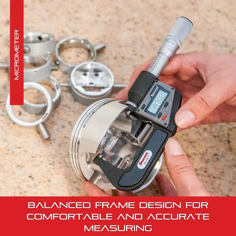 Electronic Inch And Metric Micrometer With Easy LCD Readout, One Piece Friction Thimble, measuring metal component