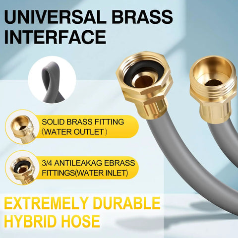 Universal brass interface on retractable garden hose reel with lock at any length, 100 ft hybrid hose with durable fittings.
