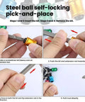Hands demonstrating the use of a Six Piece Color Coded Screwdriver Bit Holder Set With Keychain Adapter Durable Steel One Quarter Inch Hex Shank