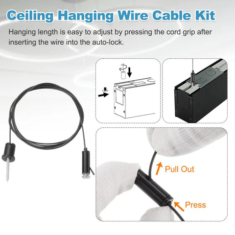 Durable Ceiling Hanging Wire Cable Kit for Pendant Chandeliers and LED Panels with adjustable rope and slotted screws.