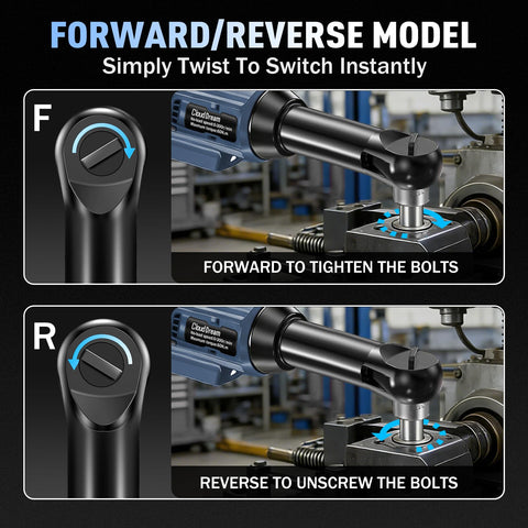 Forward and reverse model of Three Eighths Inch Cordless Electric Ratchet Wrench For Auto Repair With 60 Nm Torque Beefed-Up Extended Kit