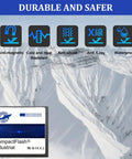 Rock Solid Compact Flash Memory Cards 2GB 2 Pack showing durability features like anti-magnetic and waterproof symbols.