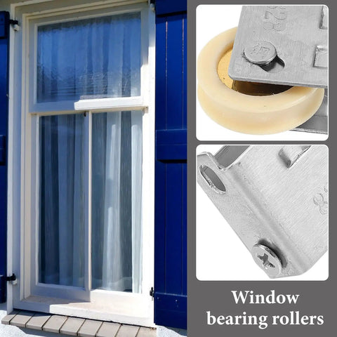 Heavy Duty Guide Pulley Roller Replacement Wheel For Sliding Barn Doors And Cabinets Featuring Rock Solid Construction And Smooth As Butter Silent Glide Action installed in window frame.