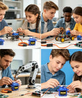 Four images of kids and adults using Eight Pack SG90 Digital Servo Motor 9G Metal Gear Micro Servos in RC projects.