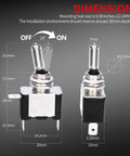 Red 12V LED Lighted Toggle Switch With Aircraft Guard Safety Flip Cover 20A Heavy Duty SPST On Off Rocker dimensions shown