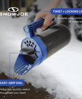 Handheld All Season Spreader For Ice Melt And Yard Care 5 lb capacity with easy dial flow control being used on snow surface
