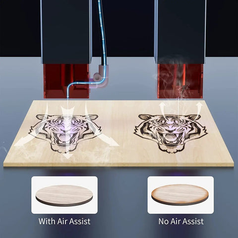 Air Assist Pump Kit For Laser Cutter And Engraver showing improved engraving quality comparison with and without air assist