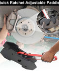 Brake Caliper Press Tool With 360 Degree Swing Ratchet Piston Compressor Pad Spreader DIY Ready Pro Grade and steel plates in use