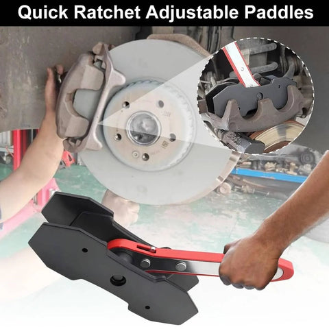 Brake Caliper Press Tool With 360 Degree Swing Ratchet Piston Compressor Pad Spreader DIY Ready Pro Grade and steel plates in use