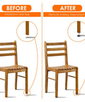 Before and after image illustrating Quarter Inch 20 UNC Thread Adjustable Furniture Leveling Feet 15 Pack Screw In Levelers on chair.