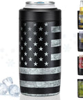 4 In 1 Slim Can Cooler Insulated Stainless Steel Holder Fits 12 Oz Cans Regular Cans Beer Bottles And Drinking Cup Double Wall Keeps Drinks Icy Cold Black American Flag