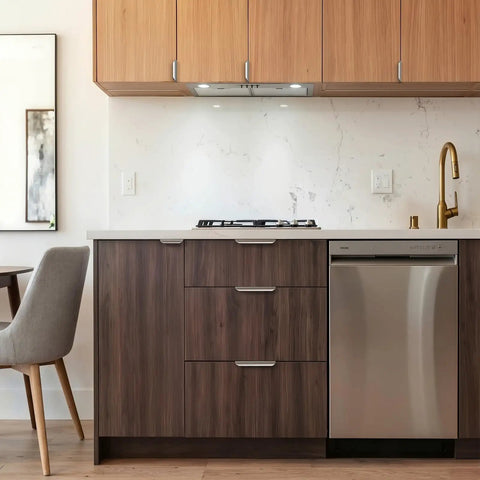 Brushed Nickel Cabinet Pulls 25 Pack 5 Inch Finger Pulls For Cabinets And Drawers Edge Pulls Silver Aluminum Alloy Hardware shown on modern kitchen drawers