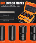 Lug Nut Removal Kit With Six Piece Extractor Set One Half Inch Drive Locking Lug Nut Removers for Damaged Frozen Bolts and Nuts displayed in a case.