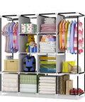 Solid Portable Closet Organizer With Heavy Duty Fabric Zipper Cover features clothing, shelves, and storage for dorm or college bedroom.