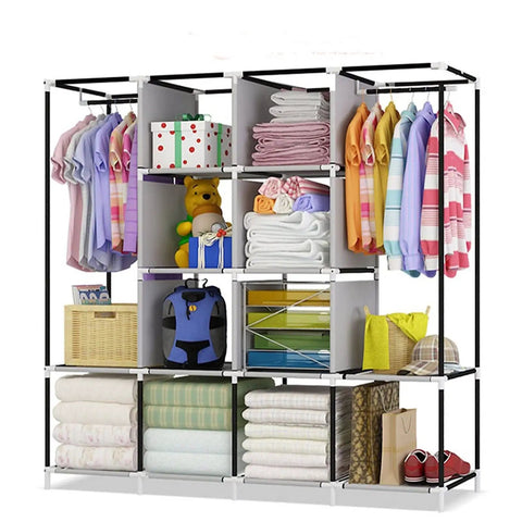 Solid Portable Closet Organizer With Heavy Duty Fabric Zipper Cover features clothing, shelves, and storage for dorm or college bedroom.