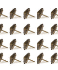 Top Shelf Heavy Rust Proof Vintage Upholstery Tacks 20 Piece Set Knockout Flower Design showing flower decorative nails in a row.