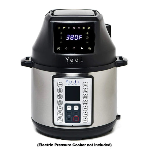 Level Up Your Cookware Game With This Smart Air Fryer Lid And Dehydrator Attachment Compatible With 6 Quart Electric Pressure Pots features a sleek digital display.