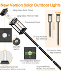 Diagram of 8 Pack Solar Pathway Lights Outdoor 2X Bigger Bright Waterproof Garden Lights with labeled parts and features