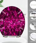 Toilet Seat Round Resin for Bathroom Use, 14.5" x 16.5", with pink glitter design and stainless steel hinges.