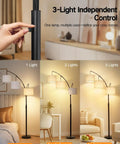 Arched LED Floor Lamp With Three Lights, 81 Inch Tall Modern Mid Century Style Standing Corner Lamp with beige lampshade