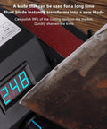 Image of 350W Electric Belt Sharpener With Adjustable 90 Degree Angle And Max Speed Of 10000 Rpm, showing digital display and knife sharpening.
