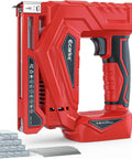 Badass Cordless Brad Nailer and T-50 Staple Gun 2-In-1 Powerhouse Featherlight 3Lb Tool close-up with staples.
