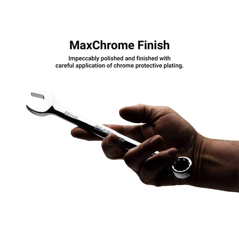 Hand holding Three Quarters Inch Combination Wrench Twelve Point SAE Chrome Vanadium Heat Treated For High Torque Longer Handle