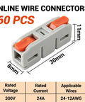 60 Pack Lever Wire Connectors For 24 To 12 Awg Quick Splice Electrical Terminals detail image of a gray push-in connector with orange lever
