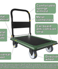 Heavy Duty Folding Platform Cart With 1100 Pound Capacity And 360 Degree Swivel Front Wheels, metal connectors, green color